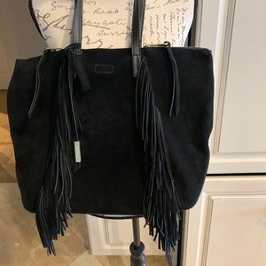 Linea Pelle Black Suede Hobo Bag.